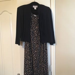Navy and Tan polka dot dress with jacket